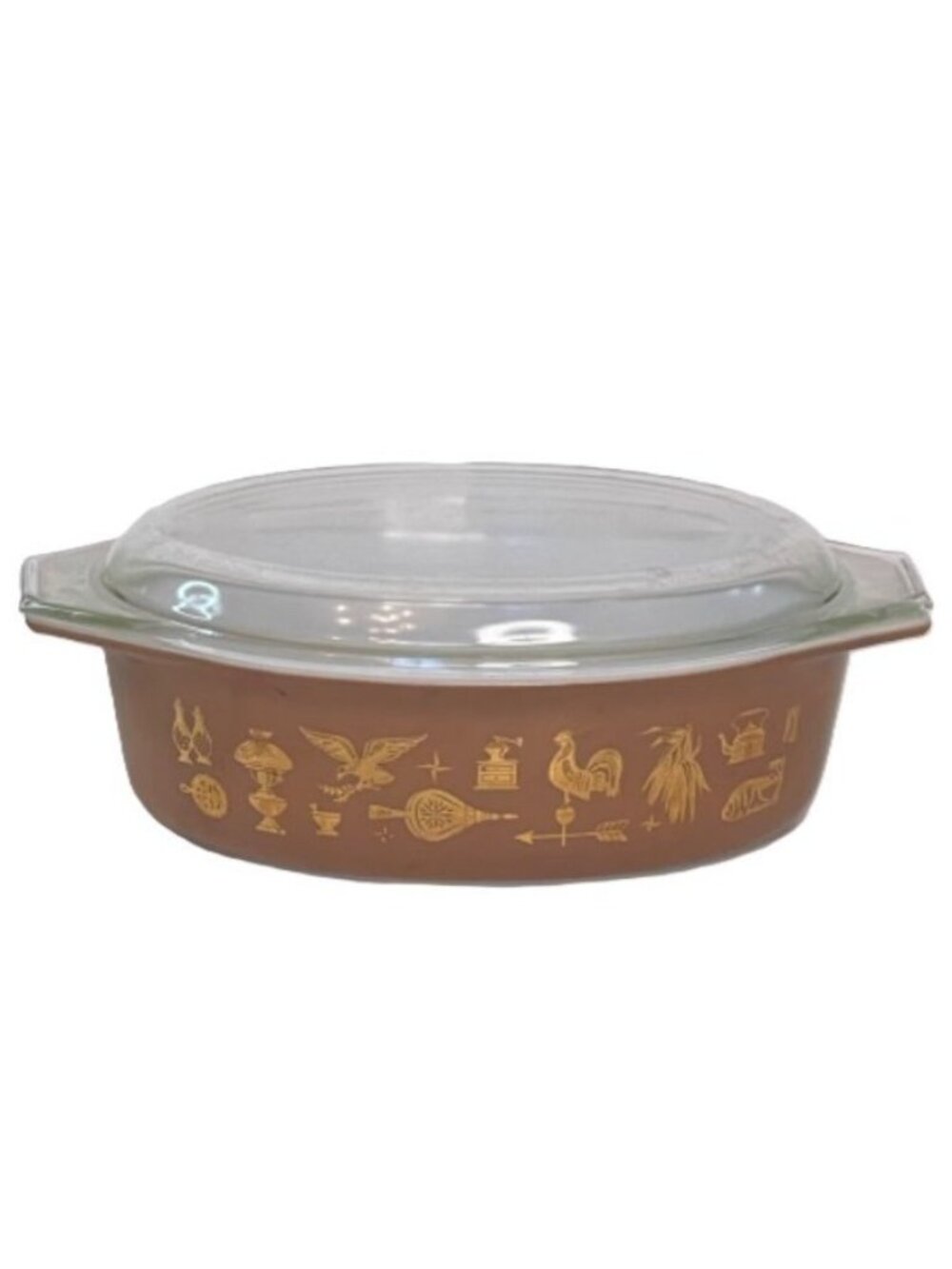 Vintage Pyrex Oval Casserole Early American Pattern Clear Glass Lid 2.5 qt 945